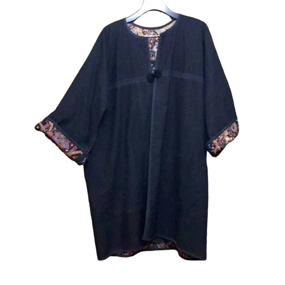 Kimono Style Black Lined Cotton Jacket. 1X